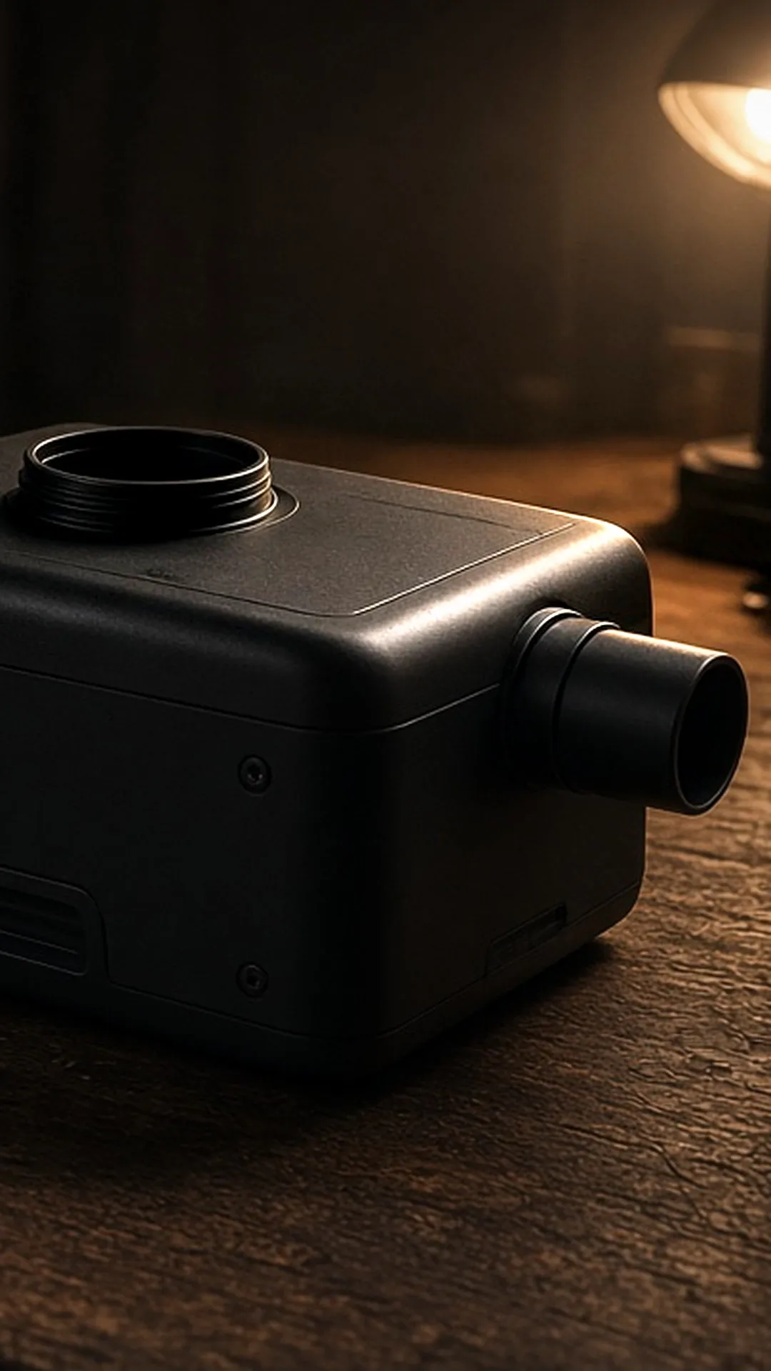 A fog machine on a workbench with the tank cap off